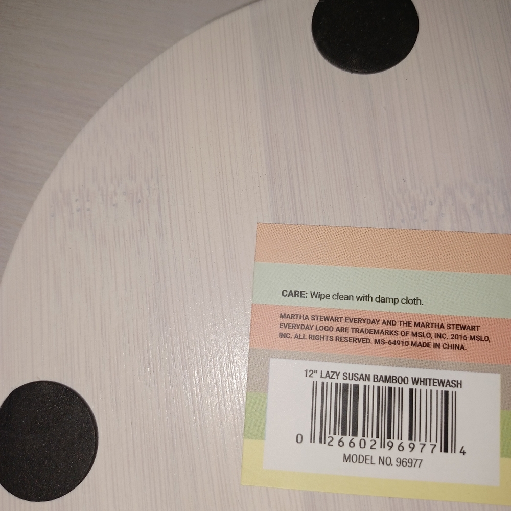 Bamboo Lazy Susan Turntable, 12", Whitewash, Martha Stewart - Picture 4 of 5